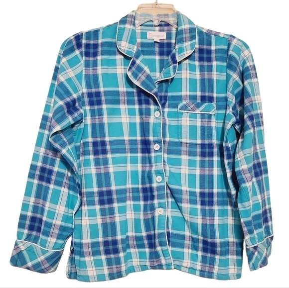 Pajamagram | Women's Blue and Green Plaid Button-Down Pajama Top (Size Medium) - Picture 1 of 13